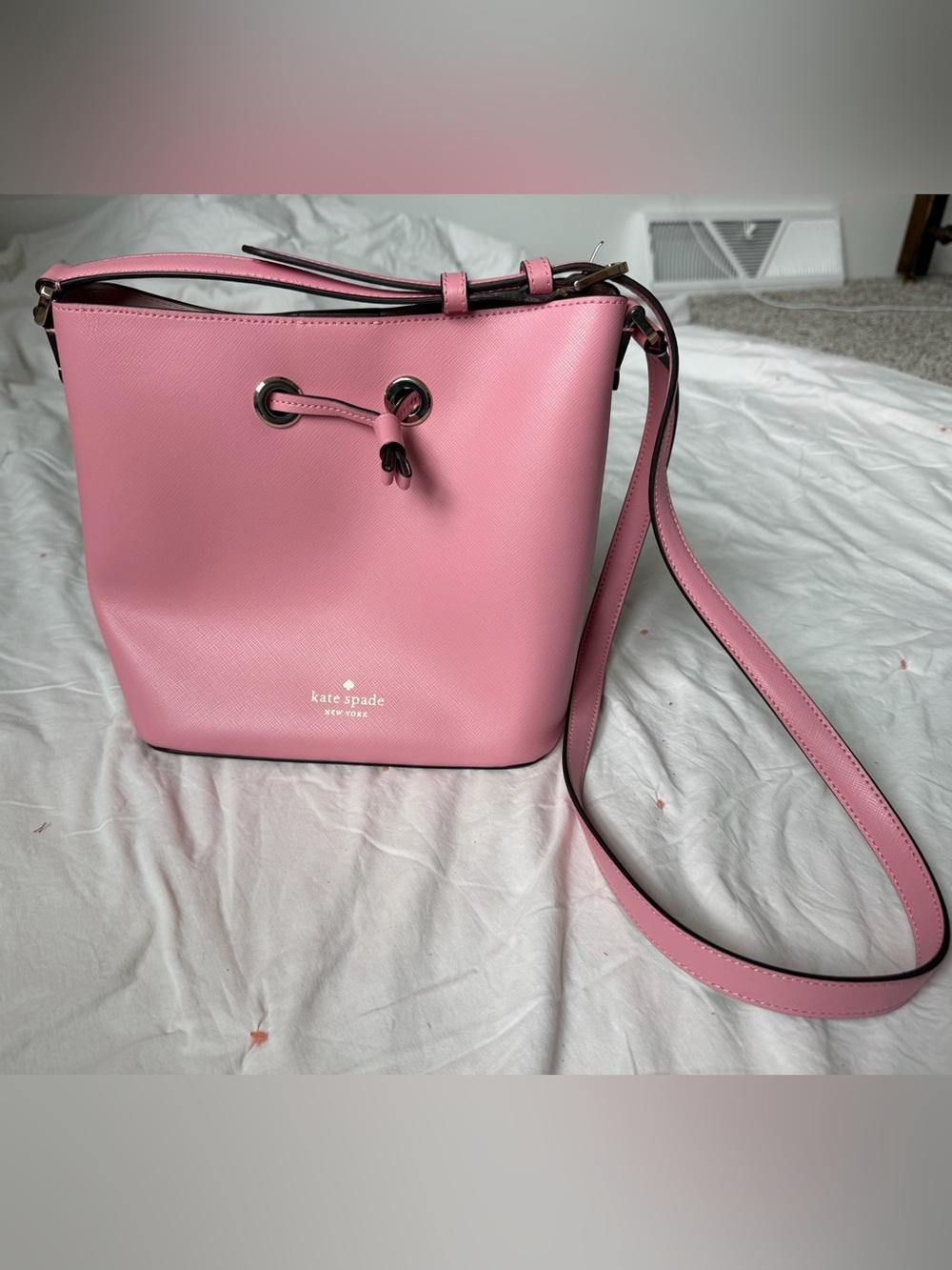 kate spade Pink Saffiano Drawstring Crossbody Bag
